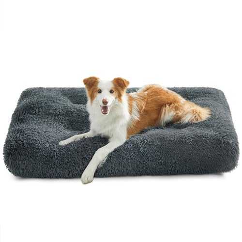 Feandrea Hundebett, Hundekissen, Flauschige Hundematte, Langer Plüsch, 110 x 73 cm, weiche Polsterung, maschinenwaschbar, Hundekorb, multifunktional, tragbar, dunkelgrau PGW203G02 von Feandrea