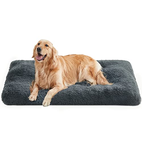 Feandrea Hundebett, Hundekissen, Flauschige Hundematte, Langer Plüsch, 122 x 74 cm, weiche Polsterung, waschbar, multifunktional, dunkelgrau PGW204G02 von Feandrea