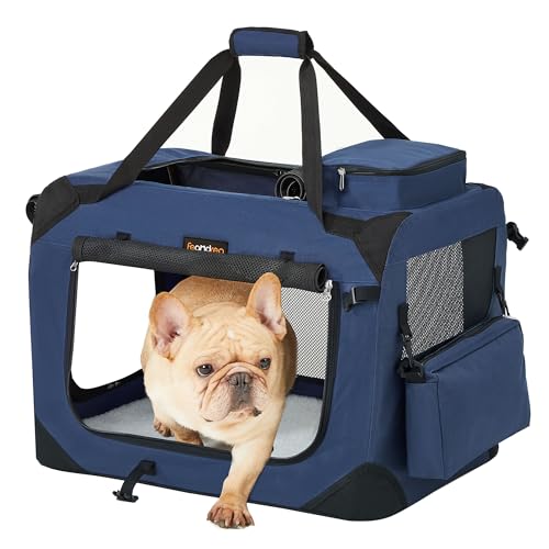 Feandrea Hundebox faltbar, Transportbox Hund, S, Hundetasche, Oxford-Gewebe, Netzstoff, atmungsaktiv tragbar transportabel, Metallrahmen, mit Griffen, Taschen, 50 x 35 x 35 cm, dunkelblau PDC50Z von Feandrea