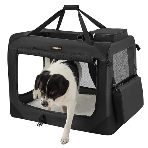 Feandrea Hundebox faltbar, Transportbox Hund, XL, Hundetasche, Oxford-Gewebe, Netzstoff, atmungsaktiv tragbar transportabel, Metallrahmen, mit Griffen, Taschen, 81 x 58 x 58 cm, schwarz PDC80H von Feandrea