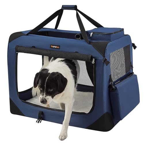 Feandrea Hundebox faltbar, Transportbox Hund, XL, Hundetasche, Oxford-Gewebe, Netzstoff, atmungsaktiv tragbar transportabel, Metallrahmen, mit Griffen, Taschen, 81 x 58 x 58 cm, dunkelblau PDC80Z von Feandrea