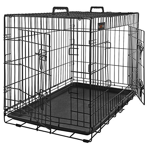 FEANDREA Hundekäfig, Hundebox, zusammenklappbar, transportabel, 2 Türen, 107 x 70 x 77,5 cm, schwarz PPD42BK von Feandrea