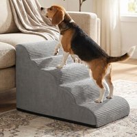 FEANDREA Hundetreppe, 2/3/4/5 Stufen, Cord mit Querstreifen, wasserdicht, rutschfest, abnehmbarer waschbarer Bezug von FEANDREA