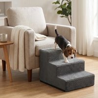 FEANDREA Hundetreppe, 2/3/4/5 Stufen Haustiertreppe aus grauem Cordstoff Waschbar schiefergrau L von FEANDREA