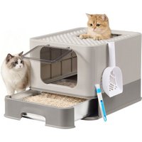 FEANDREA Katzenklo Edelstahl, Katzentoilette mit Schublade, Schaufel, Bürste, 2 Eingänge hellgrau FEANDREA Katzenklo Edelstahl, Katzentoilette mit Schublade, Schaufel, Bürste, 2 Eingänge hellgrau von FEANDREA