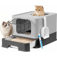 FEANDREA Katzenklo Edelstahl, Katzentoilette mit Schublade, Schaufel, Bürste, 2 Eingänge schiefergrau FEANDREA Katzenklo Edelstahl, Katzentoilette mit Schublade, Schaufel, Bürste, 2 Eingänge schiefergrau von FEANDREA