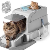 FEANDREA Katzenklo Edelstahl, geschlossen Katzentoilette, 2 Eingänge hellgrau von FEANDREA