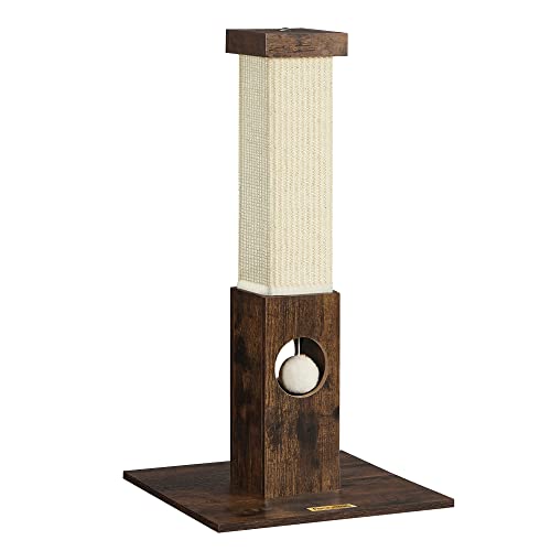 Feandrea Kratzbaum, Kratzstamm, Katzenbaum, 10 cm Dicker Stamm, Kratzsäule aus natürlichem Sisalseil, 73 cm hoch, mit Plüsch-Spielball, Kratzschutz für Möbel, vintagebraun PCA021X01 von Feandrea