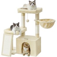 FEANDREA Katzenkratzbaum mit Höhle, Rampe und Körbchen, 2 große Plattformen beige von FEANDREA