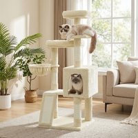 FEANDREA Kletterbaum mehrstufig, mit Rampe, Kratzsäulen, 3 Plattformen,136 cm beige von FEANDREA