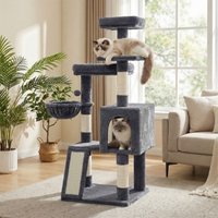 FEANDREA Kletterbaum mehrstufig, mit Rampe, Kratzsäulen, 3 Plattformen,136 cm dunkelgrau von FEANDREA