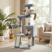 FEANDREA Kletterbaum mehrstufig, mit Rampe, Kratzsäulen, 3 Plattformen,136 cm hellgrau von FEANDREA