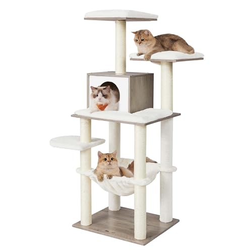 Feandrea Kratzbaum, 138 cm Katzenbaum, modern, mehrstöckiger Katzenkratzbaum, Kuschelhöhle, Sisalstämme, Hängematte, Plattformen, weicher Plüsch, waschbare Kissen, Greige PCT164G01 Feandrea Kratzbaum, 138 cm Katzenbaum, modern, mehrstöckiger Katzenkratzbaum, Kuschelhöhle, Sisalstämme, Hängematte, Plattformen, weicher Plüsch, waschbare Kissen, Greige PCT164G01 von Feandrea