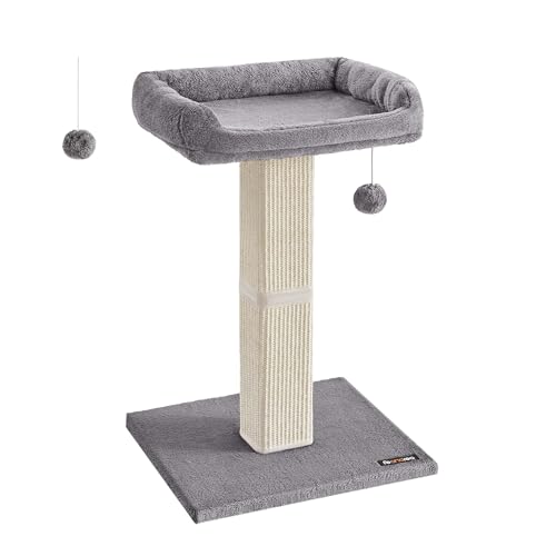Feandrea Kratzbaum, Katzenbaum mit 40 x 30 cm Plattform aus Plüsch, Kratzstamm, Katzenkratzbaum, 71 cm hoch, Kratzsäule mit geflochtenem Sisal, 45 x 40 cm Sockel, mit Plüschball, hellgrau PCA022W01 Feandrea Kratzbaum, Katzenbaum mit 40 x 30 cm Plattform aus Plüsch, Kratzstamm, Katzenkratzbaum, 71 cm hoch, Kratzsäule mit geflochtenem Sisal, 45 x 40 cm Sockel, mit Plüschball, hellgrau PCA022W01 von Feandrea