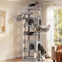 FEANDREA Kratzbaum groß,206cm hoch, für Große Katzen,Mehrkatzenhaushalt hellgrau von FEANDREA
