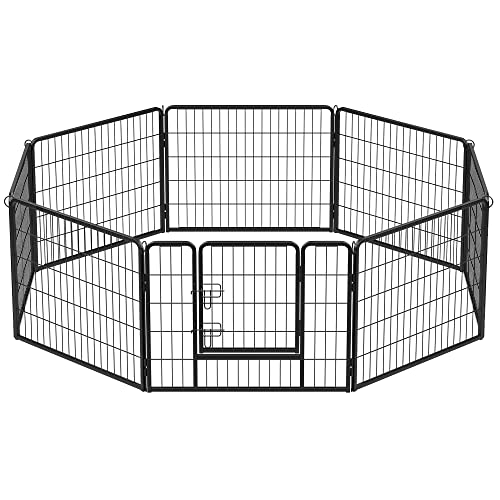 Feandrea Freilaufgehege Hund, Hundelaufstall DIY, 8 Gitterplatten je 77 x 60 cm, 2 L-förmige Riegel, transportabel, Hundezaun, für innen und Outdoor, Hunde, Kaninchen, Hühner, schwarz PPK86H von Feandrea