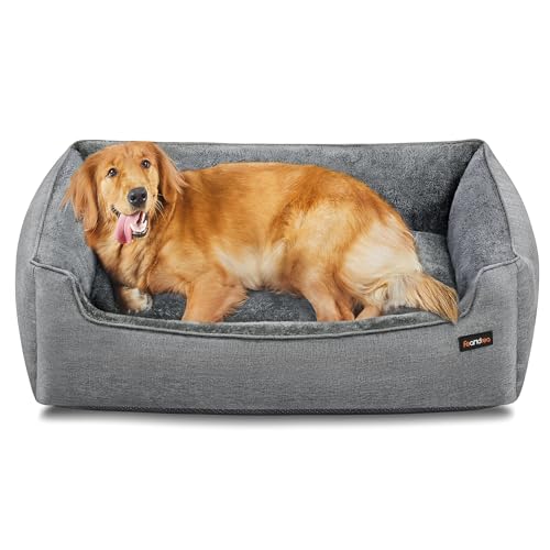 Feandrea Hundebett, Hundekissen in Leinenoptik, Hundekorb, erhöhte Ränder, rutschfeste Unterseite, Bezug abnehmbar waschbar, XL, für große Hunde, 110 x 75 x 27 cm, hellgrau PGW12GG von Feandrea