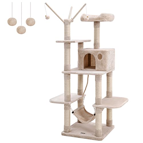 Feandrea XXL Kletterbaum, Stabiler Kratzbaum mit Hängematte, Höhle, Spielsisal, 154 cm, Rauchgrau Beige Hellgrau PCT86M Feandrea XXL Kletterbaum, Stabiler Kratzbaum mit Hängematte, Höhle, Spielsisal, 154 cm, Rauchgrau Beige Hellgrau PCT86M von Feandrea