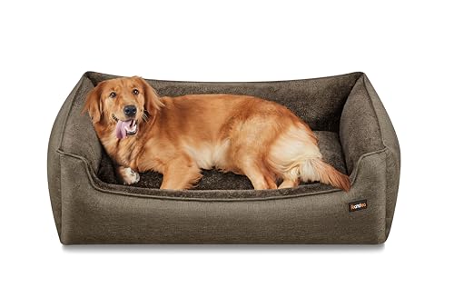 Feandrea Hundebett, Hundekissen in Leinenoptik, Hundekorb, erhöhte Ränder, rutschfeste Unterseite, Bezug abnehmbar waschbar, XL, für große Hunde, 110 x 75 x 27 cm, braun PGW12CC von Feandrea