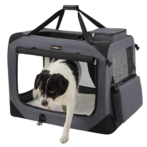 Feandrea Hundebox faltbar, Transportbox Hund, XL, Hundetasche, Oxford-Gewebe, Netzstoff, atmungsaktiv tragbar transportabel, Metallrahmen, mit Griffen, Taschen, 81 x 58 x 58 cm, grau PDC008G01 von Feandrea