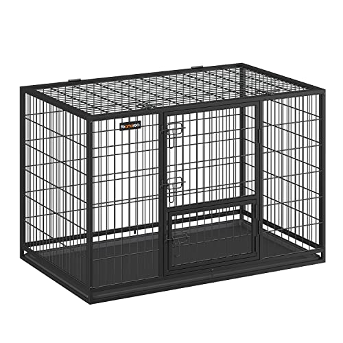 Feandrea Hundekäfig hochbelastbar, Gitterbox, transportabler Haustierkäfig, 122 x 74,5 x 80,5 cm, für mittelgroße, große Hunde, sicher, 2 abnehmbare Türen, Welpenauslauf, XXL, schwarz PPD003B01 von Feandrea