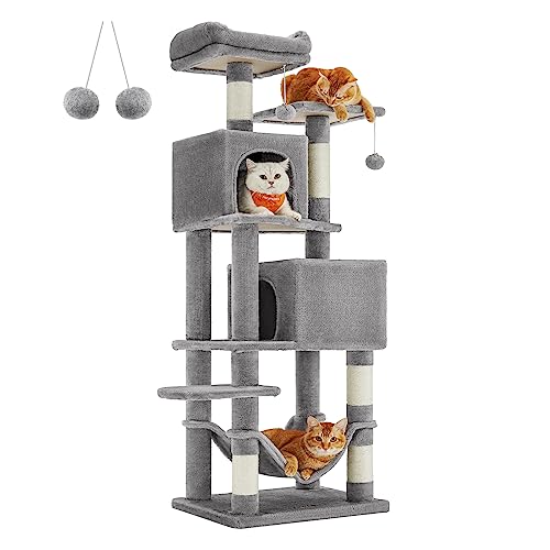 Feandrea Kratzbaum, 155 cm hoch, Katzenbaum mit 5 Kratzsäulen, 2 Plattformen, 2 Katzenhöhlen, Hängematte, 2 Plüschbälle, Plüsch, mehrstöckiges Design, hellgrau PCT192W01 Feandrea Kratzbaum, 155 cm hoch, Katzenbaum mit 5 Kratzsäulen, 2 Plattformen, 2 Katzenhöhlen, Hängematte, 2 Plüschbälle, Plüsch, mehrstöckiges Design, hellgrau PCT192W01 von Feandrea