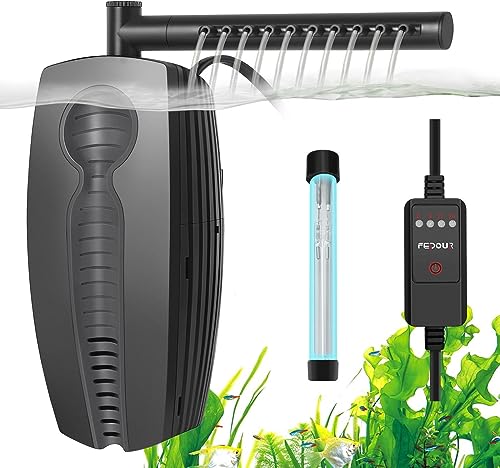 FEDOUR 165GPH Aquarium Filter U-V mit Timer, 8W einstellbare Aquarium-Filterpumpe, Unterwasser-Innenfilter für 30-180L Becken, mit biochemischer Baumwolle, Aktivkohle-Baumwolle, Keramikkugeln von FEDOUR