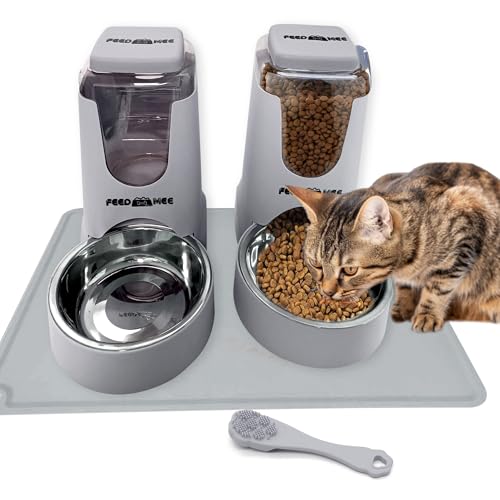 FEED MEE Automatischer Futterspender für Hunde und Katzen und Wasserspender Set - Schwerkraft-Futterspender mit Edelstahlnäpfen, Silikonmatte & Zahnbürste, 100% BPA-frei, große Kapazität für Katzen FEED MEE Automatischer Futterspender für Hunde und Katzen und Wasserspender Set - Schwerkraft-Futterspender mit Edelstahlnäpfen, Silikonmatte & Zahnbürste, 100% BPA-frei, große Kapazität für Katzen von FEED MEE