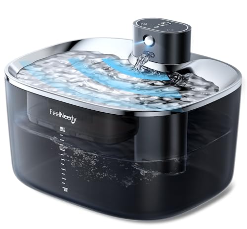 FEELNEEDY 4LKatzenbrunnen Kabellos mit Bewegungsmelder und Akku 4000mAh Pumpenfreies Design Schwarz von FEELNEEDY