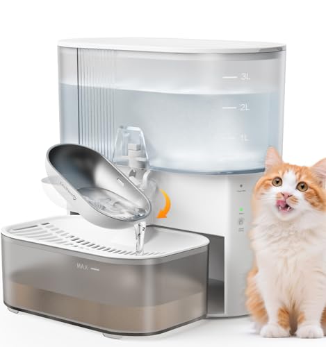 FEELNEEDY Katzenbrunnen Kabellos|Trennung von Frisch und Abwasser|Ohne Filterwechsel, Trinkbrunnen für Katze mit Akku 2000mAh, BPA-freien Wasserspender Leise, Tränken aus Edelstahl, Tank Weiß von FEELNEEDY