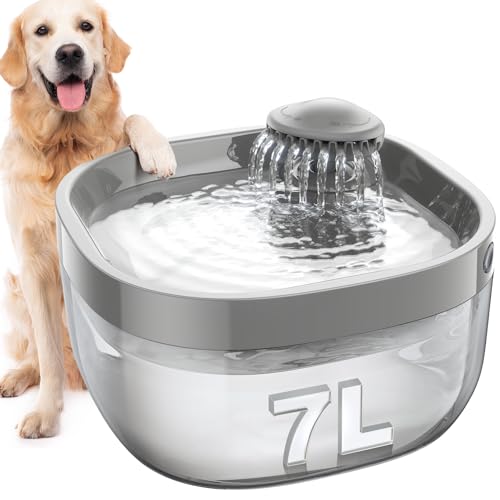 FEELNEEDY Trinkbrunnen für Hunde/Katzen 7L Wasserbrunnen mit led licht, Hundewasserspender 30dB Leise, Geeignet für die Verwendung mit Hunden oder Mehreren Katzen, mit 2 Filters von FEELNEEDY