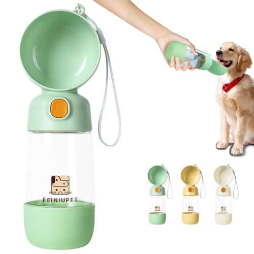FEINIUPET Hunde-Wasserflasche mit Futterbehälter, 2-in-1 Wasserflasche für Katzen und kleine Hunde, tragbar für Spaziergänge, Wandern, Reisen (Grün) von FEINIUPET