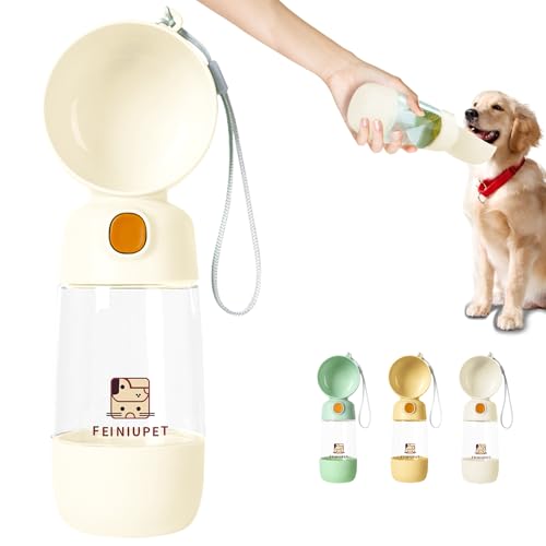 FEINIUPET Hunde-Wasserflasche mit Futterbehälter, 2-in-1 Wasserflasche für Katzen und kleine Hunde, tragbar für Spaziergänge, Wandern, Reisen (weiß) von FEINIUPET