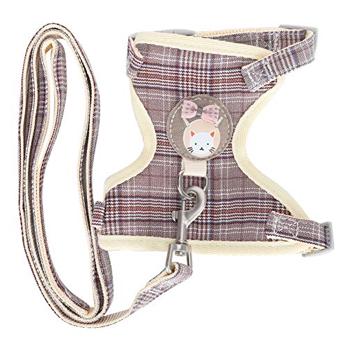 Gehendes Haustiergeschirr, Katzenweste mit Leine verstellbare Baumwolle zum Gehen für Haustierkätzchen(Brown Plaid, 1.5cm (Suitable for 7-16 kg)) von FEIP