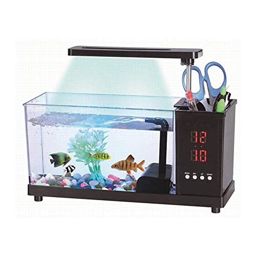 FELEA USB Desktop Aquarium Mini Aquarium Wasserpumpe Licht Kalender Wecker Schwarz von FELEA