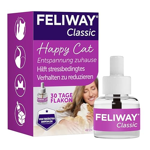 FELIWAY Classic 30 Tage Nachfüllflakon für den Pheromon Verdampfer, 48ml - Hilft Anzeichen von Stress bei Katzen und Kitten zu reduzieren, von Tierärzten empfohlen, klinisch getestet von FELIWAY