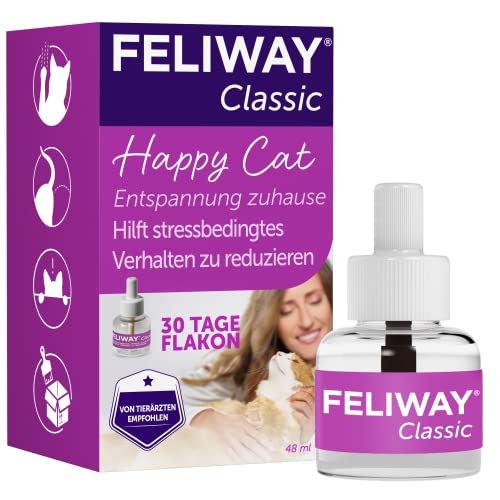 FELIWAY Classic 30 Tage Nachfüllflakon für den Pheromon Verdampfer, 48ml - Hilft Anzeichen von Stress bei Katzen und Kitten zu reduzieren, von Tierärzten empfohlen, klinisch getestet von FELIWAY