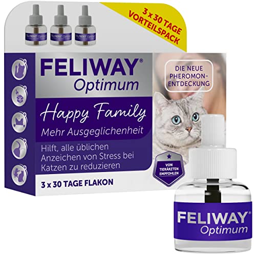 FELIWAY Optimum 3x30 Tage Vorteilspack für Pheromon Verdampfer, 3x48ml - Hilft Anzeichen von Stress bei Katzen und Kitten zu reduzieren, von Tierärzten empfohlen, klinisch getestet, für mehr Harmonie von FELIWAY