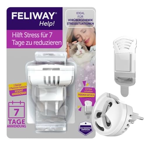 Feliway Help! Start-Set für Katzen | Verdampfer für Steckdose & Kartusche | Pheromone zur Reduktion von kurzfristigem Stress | bei Kurzurlaub oder Besuch | Kartusche für 7 Tage von Feliway