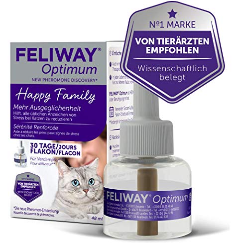FELIWAY Optimum Nachfüllflakon für Katze | Pheromone zur Reduktion von Harnmarkieren, Kratzen oder Verstecken | sorgt für mehr Harmonie zwischen Katzen | 48ml von FELIWAY