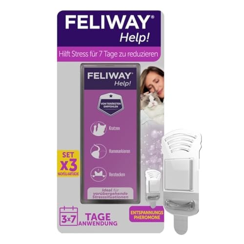 FELIWAY Help! 3x7 Tage Nachfüllset für Pheromon Verdampfer, 3 Kartuschen - Unterstützt in kurzzeitigen Stresssituationen für mehr Ausgeglichenheit, von Tierärzten empfohlen, klinisch getestet von FELIWAY