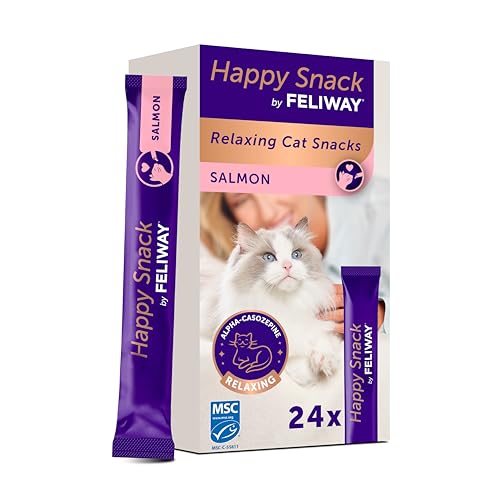 Happy Snack by FELIWAY, Lachs Geschmack, leckerer, beruhigender Leckerbissen, 24 cremige Snacksticks - Hilft Katzen, Sich enspannter zu fühlen, Entspannung zum Snacken von FELIWAY