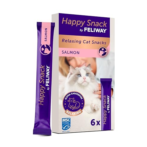 Happy Snack by FELIWAY, Lachs Geschmack, leckerer, beruhigender Leckerbissen, 6 cremige Snacksticks - Hilft Katzen, Sich enspannter zu fühlen, Entspannung zum Snacken von FELIWAY