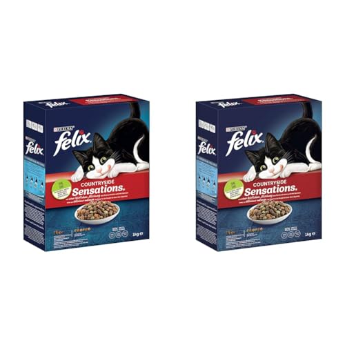 FELIX Countryside Sensations Katzenfutter trocken, mit Rind und Huhn, 2er Pack (1 x 1kg) von FELIX