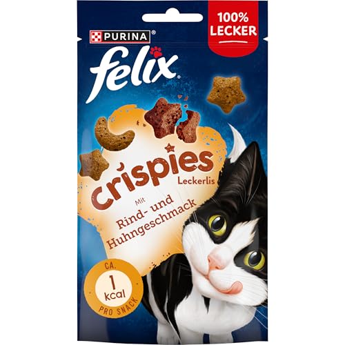 FELIX Crispies Katzensnack, Knusper-Leckerlie mit Rind- und Huhngeschmack 8er Pack (8 x 45g) von FELIX