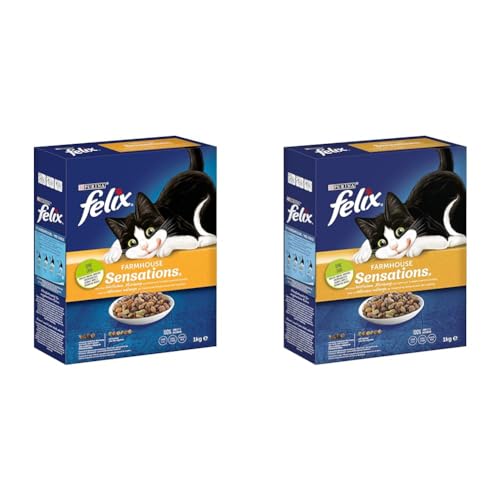 FELIX Farmhouse Sensations Katzenfutter trocken, mit Huhn und Truthahn, 2er Pack (1 x 1kg) von Felix
