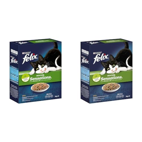 FELIX Inhome Sensations Katzenfutter trocken für Hauskatzen, mit Huhn & Gemüse, 2er Pack (1 x 1kg) von FELIX