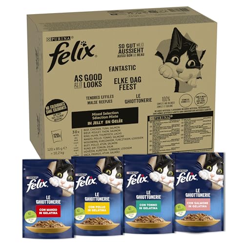 FELIX Katzenfutter nass in Gelee, Sorten-Mix, 120er Pack (120 x 85g) von Felix