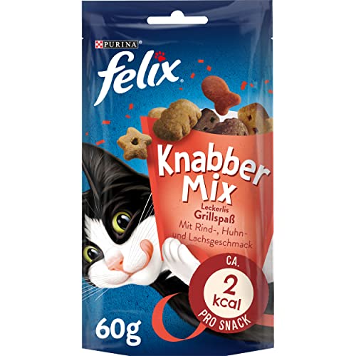 FELIX KnabberMix Grillspaß Katzensnack, Knusper-Leckerlie mit 3 Geschmacksrichtungen, 8er Pack (8 x 60g) von FELIX
