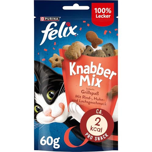 FELIX KnabberMix Grillspaß Katzensnack, Knusper-Leckerlie mit 3 Geschmacksrichtungen, 8er Pack (8 x 60g) von FELIX